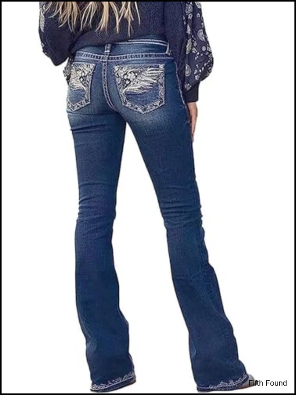 Women's Bootcut Jeans Stretchy Embroidered Mid Rise Straight Leg Pants